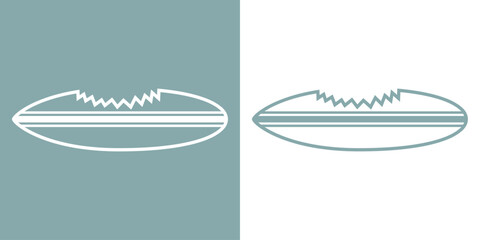 Logo club de surf. Silueta de tabla de surf lineal con mordisco de tiburón © teracreonte