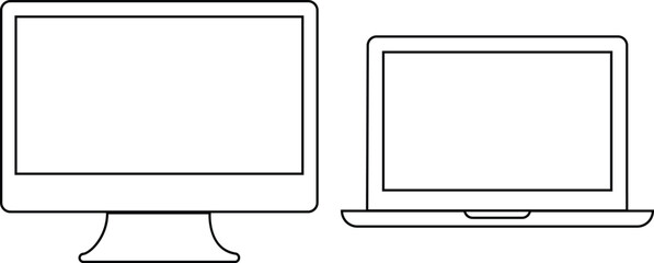 Desktop computer, laptop, tablet, smart phone device icons set with blank screen isolated on transparent background for new product, promotion, advertising black vector collection for website and app