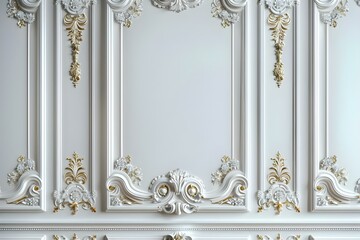 Luxurious white panel with ornate gold and white moldings elegant and sophisticated. Concept Luxury Home Decor, White and Gold Accents, Elegant Interior Design, Ornate Moldings, Sophisticated Decor