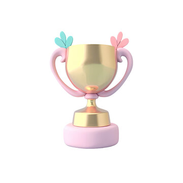3D Icon Gold trophy, Clay Render, Pastel Color