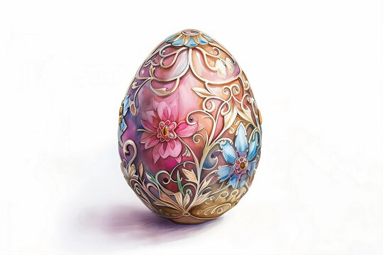 Beautifully illustrated egg decorated with crystals and gold.