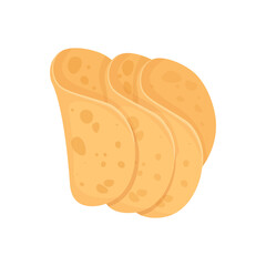 Set of bent Mexican corn tortillas tacos
