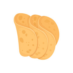 Set of bent Mexican corn tortillas tacos