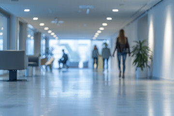 White Modern Office with Soft Focus People in the Background
