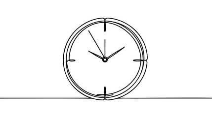 Continuous one line drawing Clock icon with doodle hand drawn style on white background.
