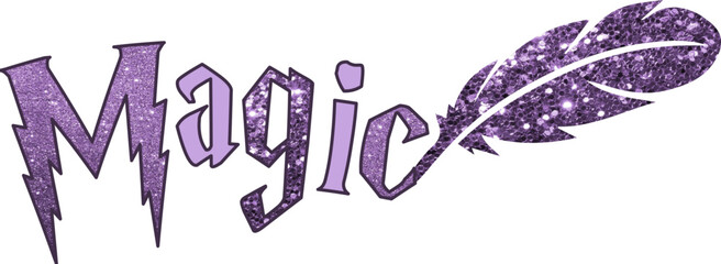 Magic with feather, writing pen, squid, - purple color - written - Vector graphics for presentations, greetings, banners, cards,, t-shirt, sweatshirt, prints, cricut, silhouette, sublimation  © roberta