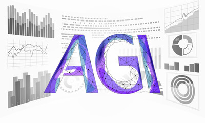 Artificial general intelligence wire HUD display letter symbols. Minimalist style AGI icon. Machine learning concept technology AI brain vector illustration