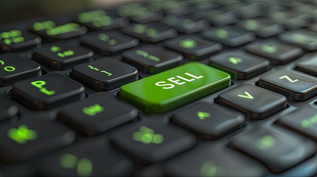 A computer keyboard with green SELL button. Concept design.