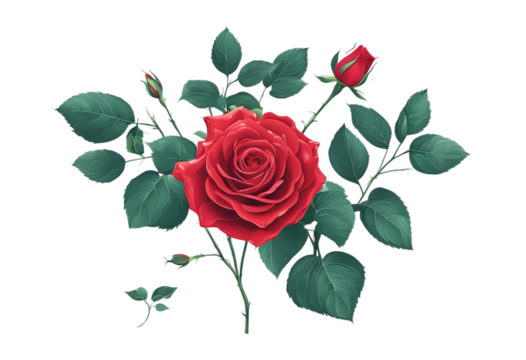 flower leaves illustration vintage white Stem rose editable hand background vector draw red Bouquet Design Summer Isolated Nature Spring Love