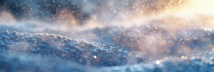 Beautiful ultrawide background image of light snowfall falling over of snowdrifts.  - obrazy, fototapety, plakaty