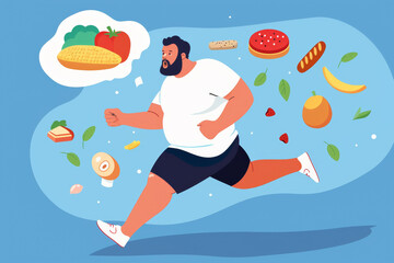 A man running with a thought of eating healthy food