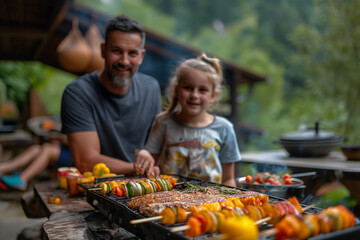 Man and Little Girl by Grill
