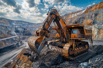 Large Crane Operating in Coal Pit - obrazy, fototapety, plakaty