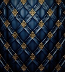 A blue and gold patterned fabric with a golden border. Generative AI.