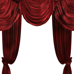 Elegant red stage curtains on transparent background, cut out