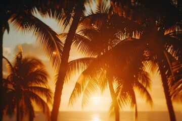 The sun is setting behind the palm trees - Powered by Adobe