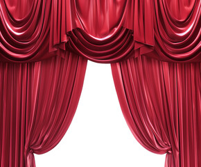 Elegant red stage curtains on transparent background, cut out