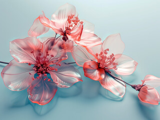 Digitally altered flowers showcasing vibrant reds and soft blues with a dreamy, ethereal quality and modern style