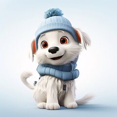 a cartoon dog wearing a hat and scarf