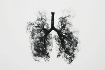 A close up of a human lung with red and orange smoke coming out of it - obrazy, fototapety, plakaty