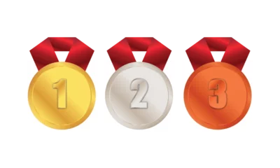 Fotobehang gold, silver and bronze medals with red ribbons  © Anis_