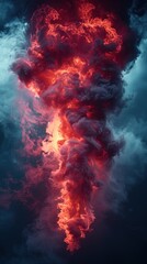 A large cloud of red smoke billowing out intensely - obrazy, fototapety, plakaty