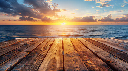 Fototapeta na wymiar Empty Wooden Table With Sea Background