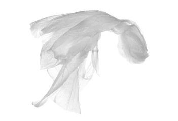 Crumpled nylon bag flying isolated on white, clipping path