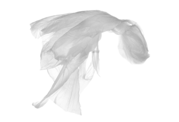 Crumpled nylon bag flying isolated on white, clipping path