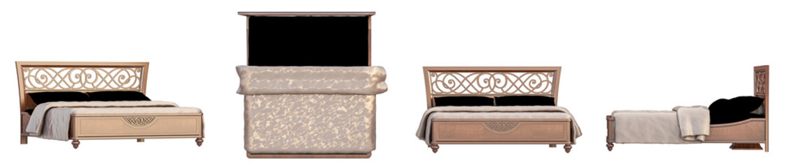 Set of luxury bed isolated on transparent background. 3D rendering