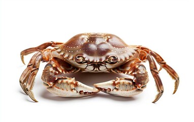 Coastal Crab with Exoskeleton and Pincers Isolated on White Background.