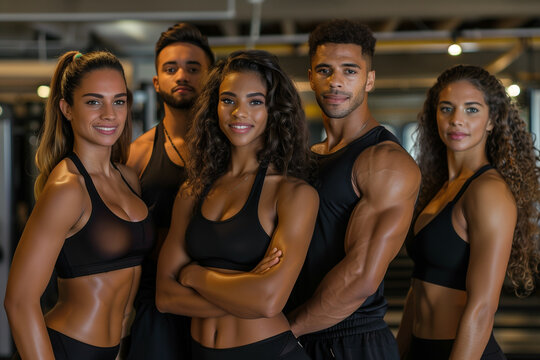 Photography of Brazil gym trainers, professional team of workers.