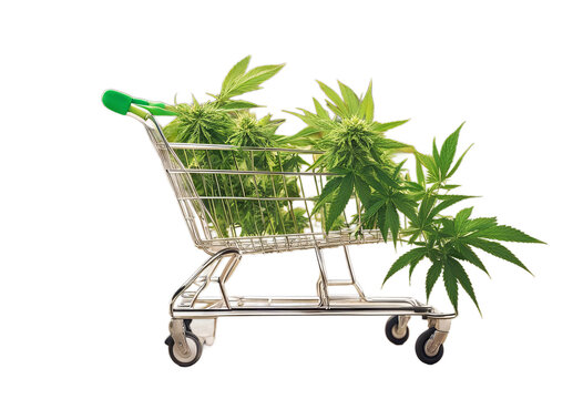 shopping cart with green weed leaves