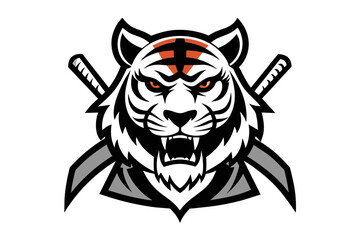 samurai tiger logo isolated white background 