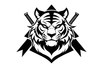 samurai tiger logo isolated white background 