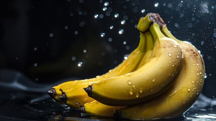 A bunch of bananas. Realistic fresh bananas. Washed fruit. Organic food and healthy eating concept. Groceries.