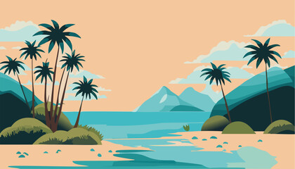 Fototapeta premium Tropical island with ocean and palm trees