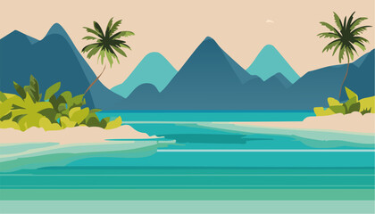 Fototapeta na wymiar Tropical island with ocean and palm trees