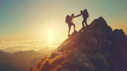 Cinematic Lighting as Hikers Reach the Summit