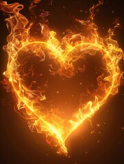 Heart-shaped flames burning brightly against a dark backdrop