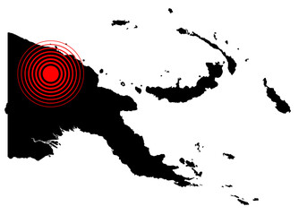 Vector illustration of Papua New Guinea map with epicentre of the earthquake in Ambunti