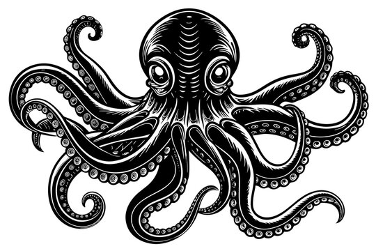 a realistic Octopus silhouette vector art Illustration