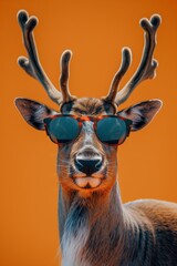 reindeer, sunglasses, fun, isolated, orange background, 