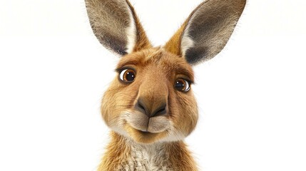 Close up view Cute kangaroo cartoon animal character style on a white background.