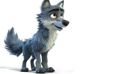 Cute baby wolf cartoon animal character style on a white background.