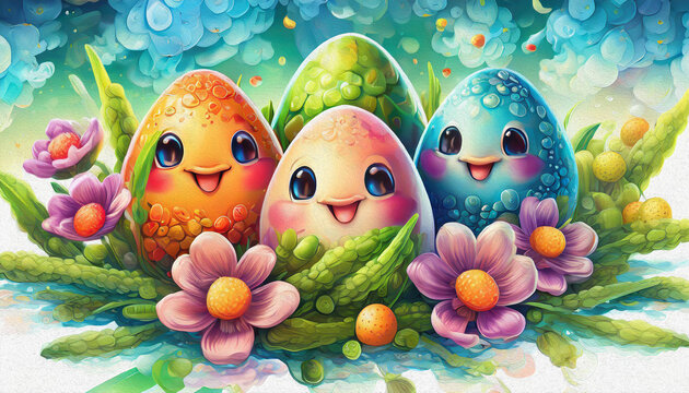 Easter eggs in flowers
