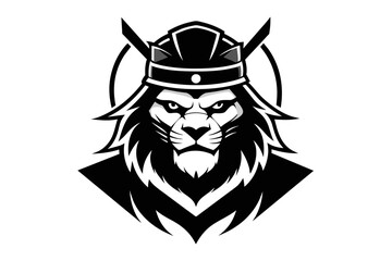 Fototapeta premium samurai lion logo isolated white background