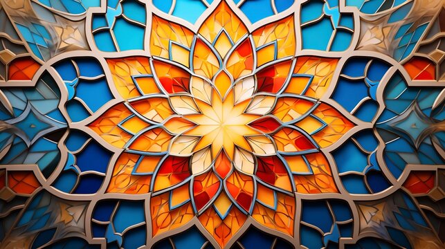 A photo of a colorful mosaic of Islamic geometric pattern