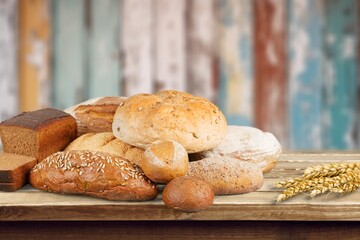 Multi grain bread with cut on a board