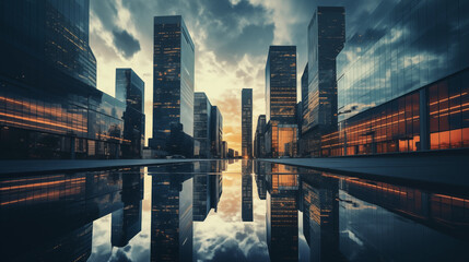 Abstract business and finance background. Modern urban business district - obrazy, fototapety, plakaty